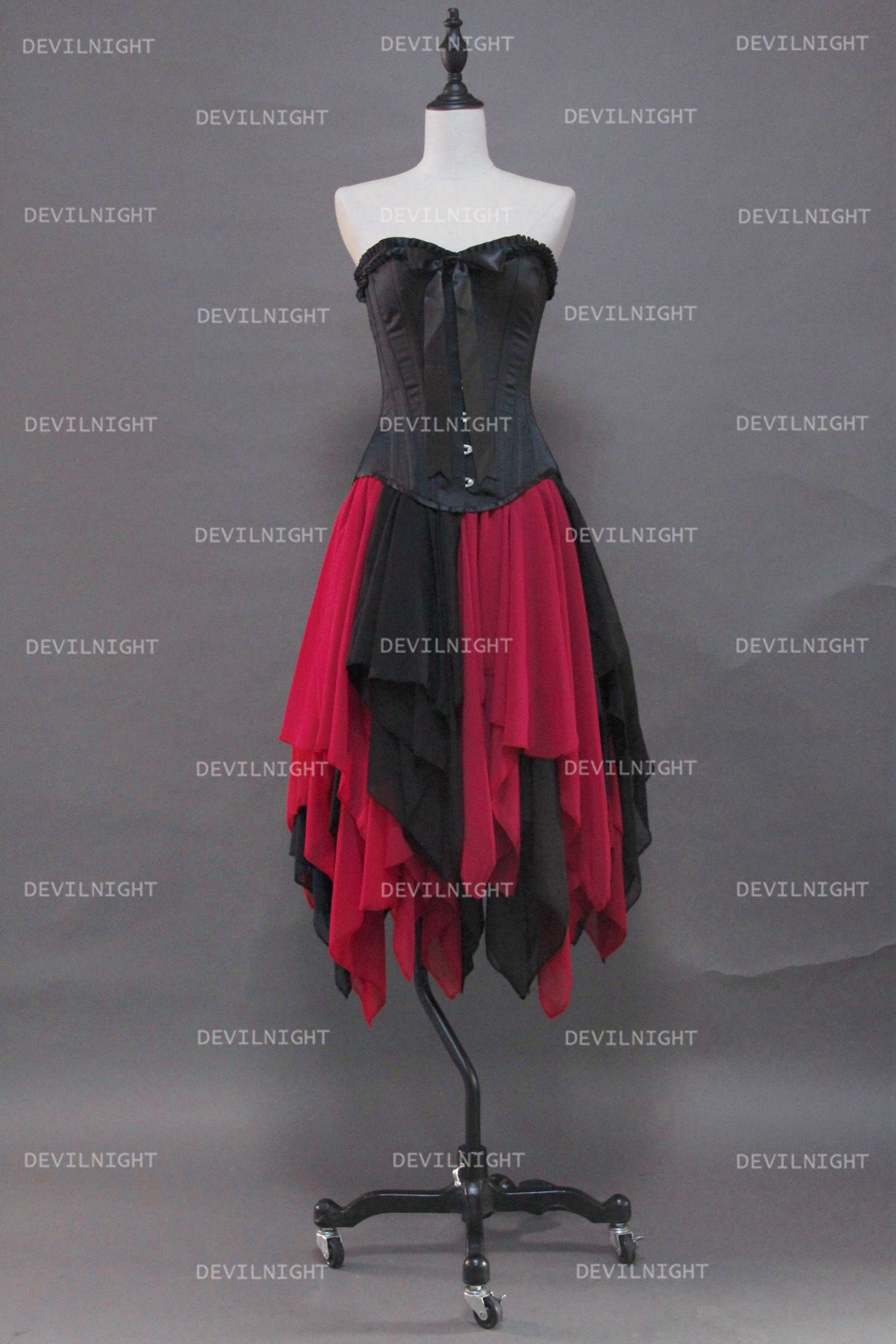 Fashion Black and Red Gothic Corset Irregular Burlesque Prom Party Dress