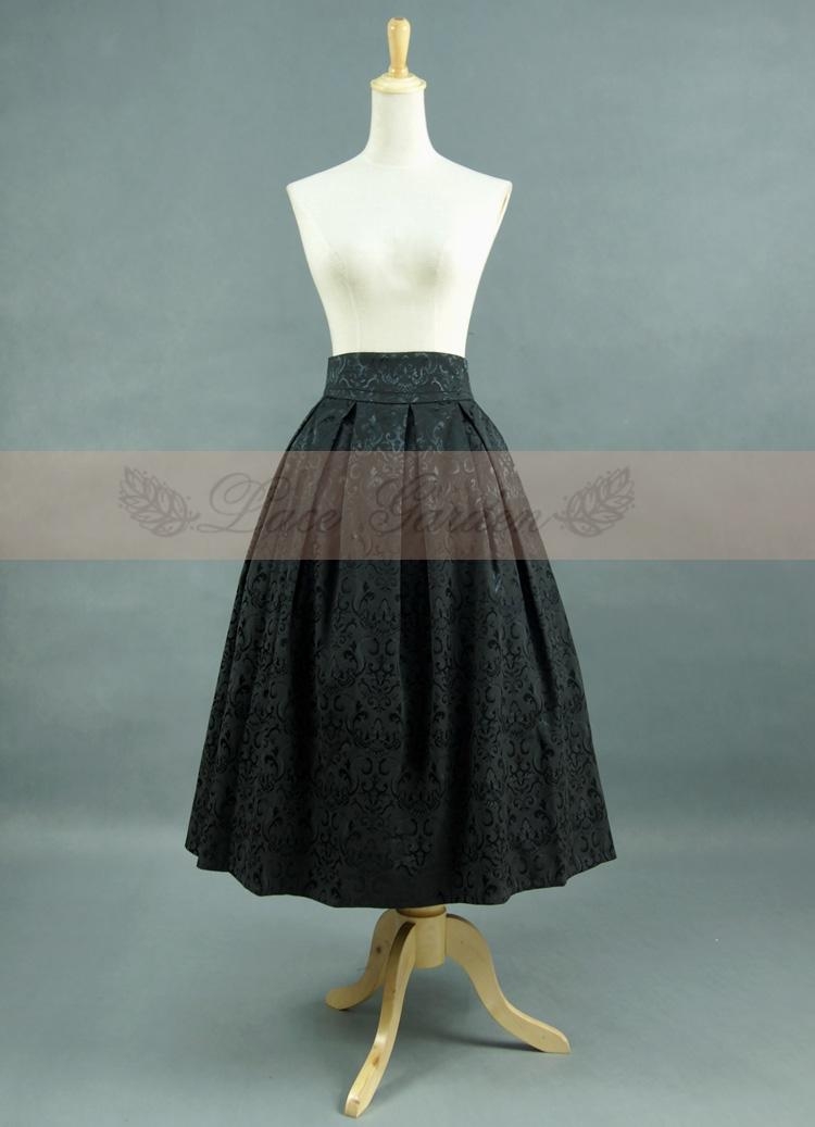 Black Pattern Satin Romantic Gothic Skirt