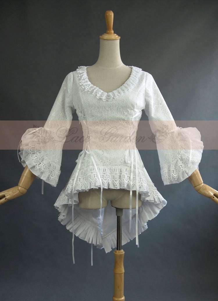 White Lace High-Low Gothic Blouse for Women