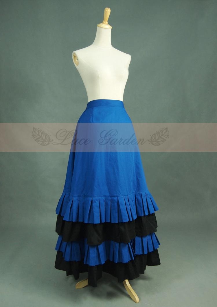 Blue and Black Cotton Vintage Victorian Skirt