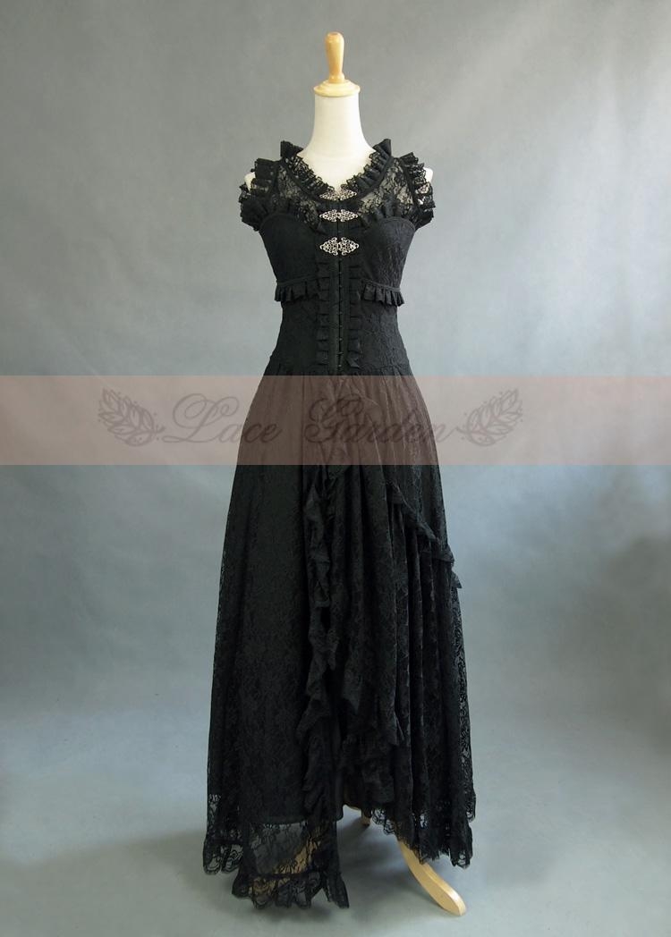 Black Lace Sleeveless Vintage Victorian Dress