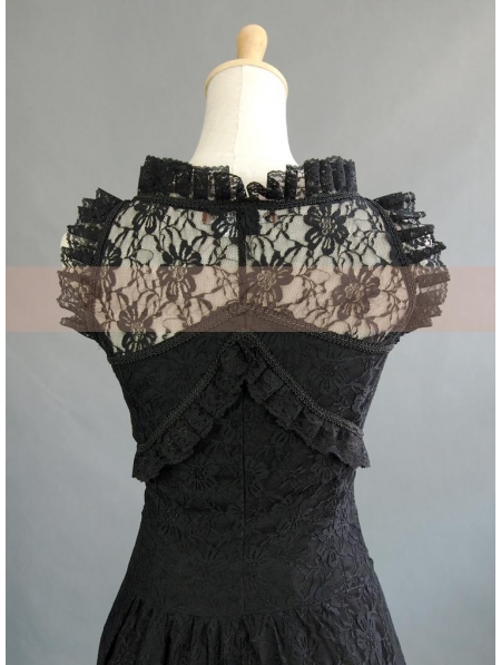 Black Lace Sleeveless Vintage Victorian Dress - Devilnight.co.uk