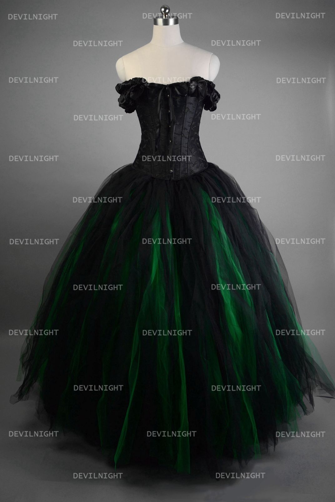 Romantic Black and Green Vintage Gothic Corset Long Prom Dress