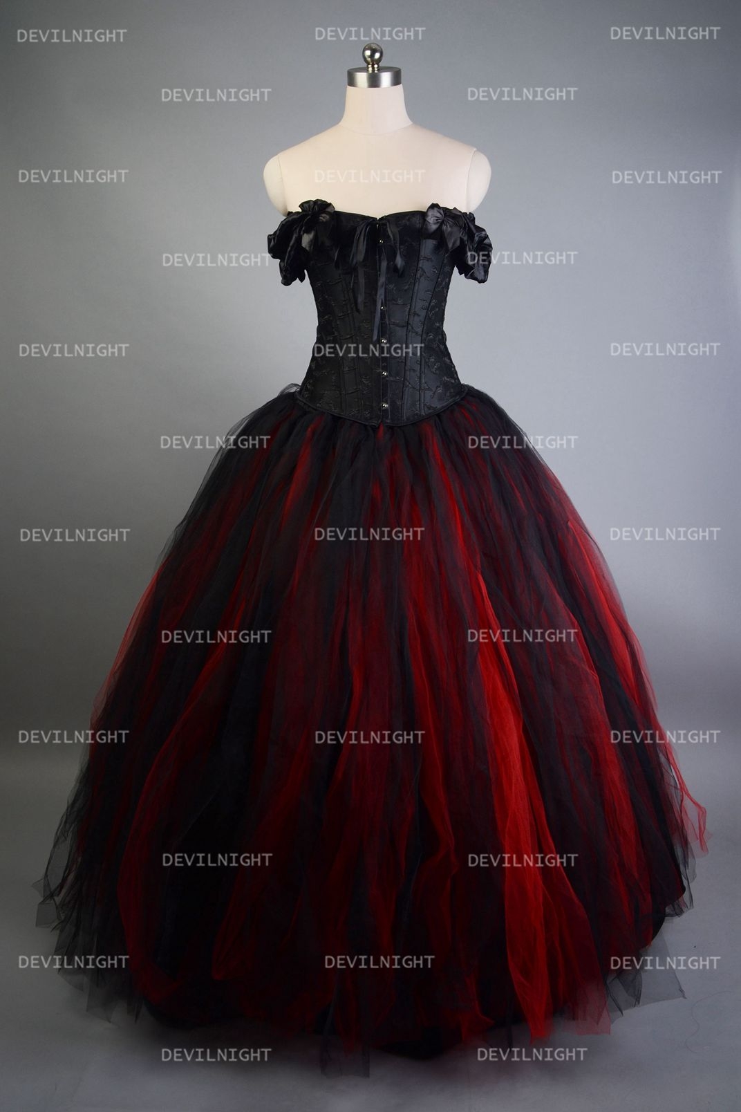 Romantic Black and Red Vintage Gothic Corset Long Prom Dress