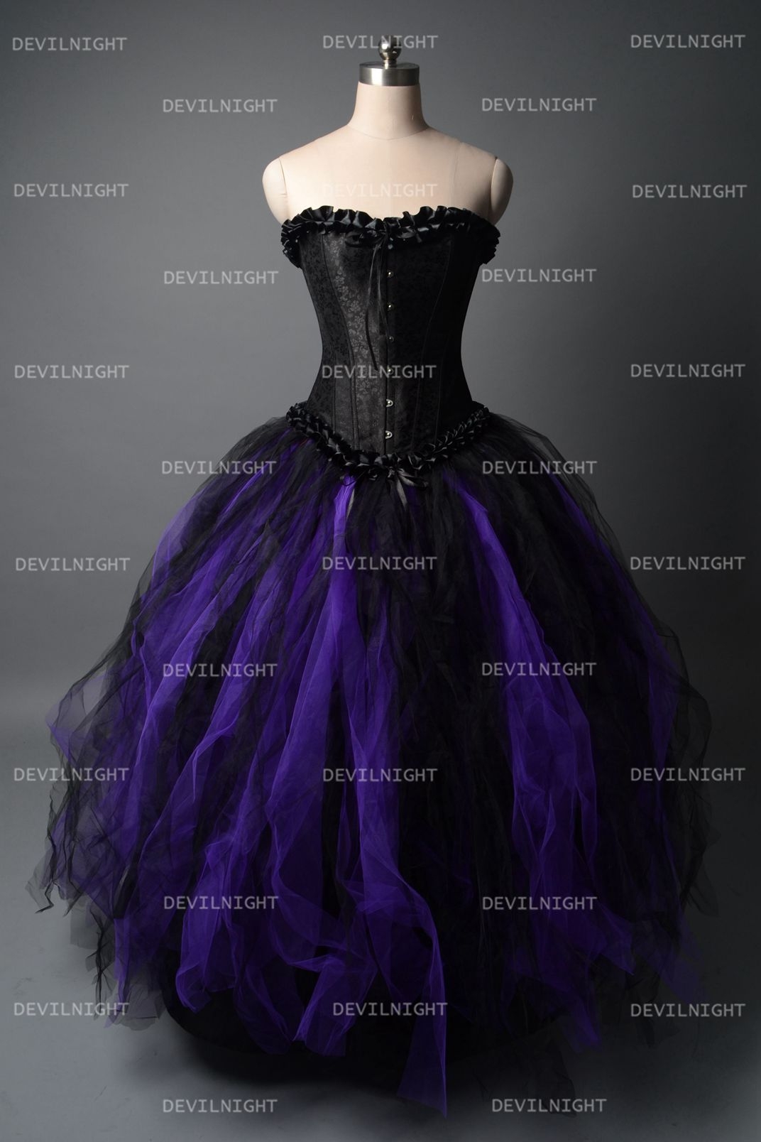 Romantic Black and Purple Gothic Corset Long Prom Dress