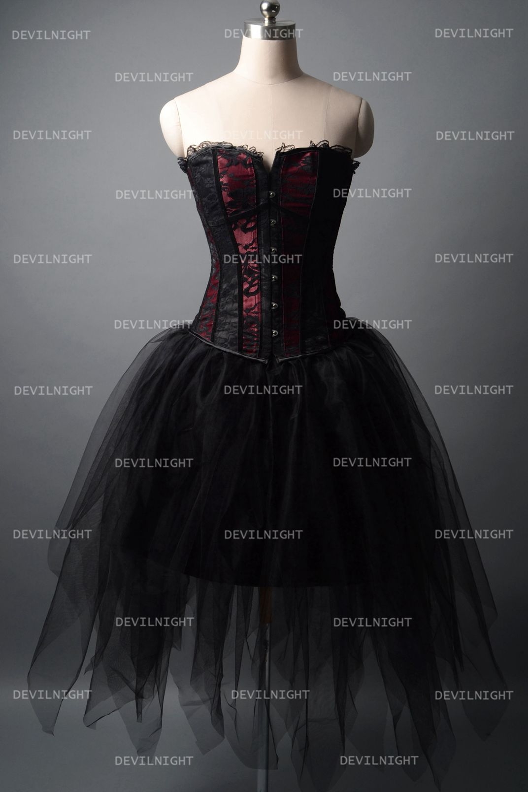 Fashion Black and Wine Red Short Gothic Corset Burlesque Party Dress