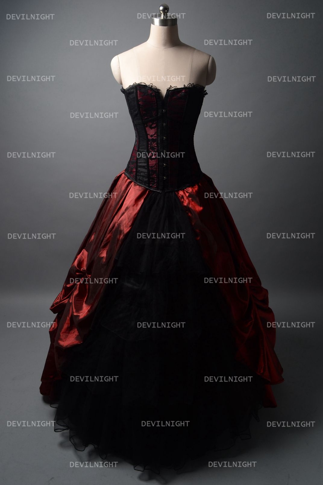 Black and Wine Red Gothic Corset Burlesque Prom Party Dress