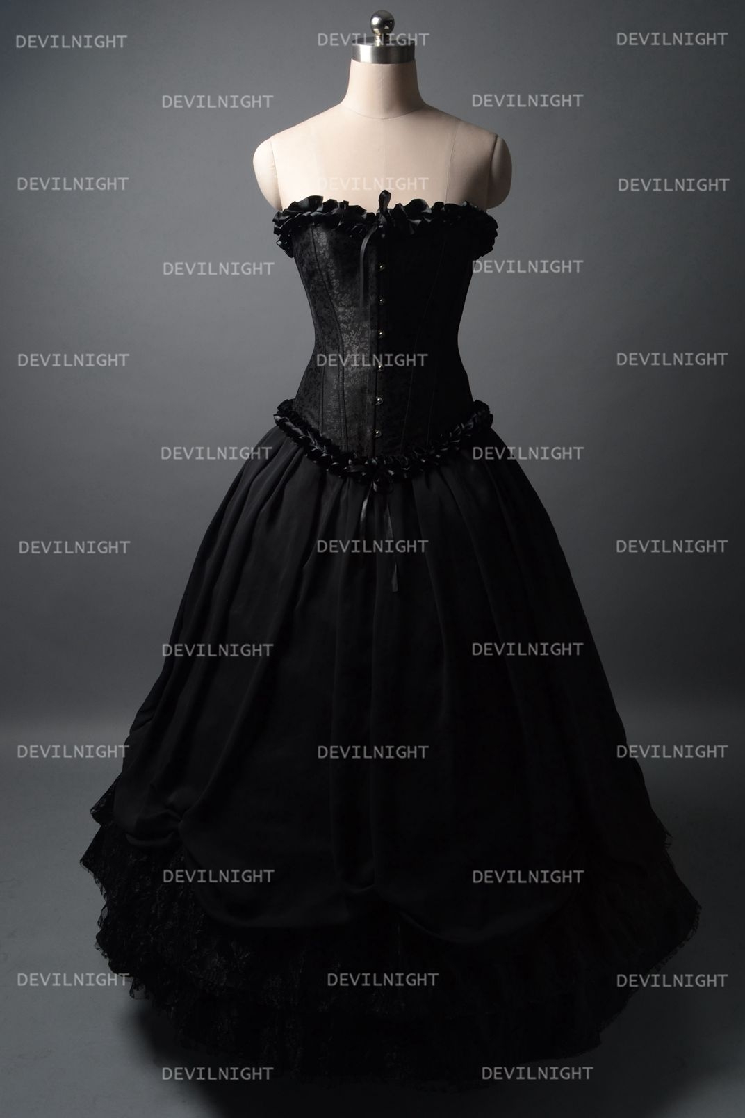 Romantic Black Gothic Corset Long Prom Party Dress