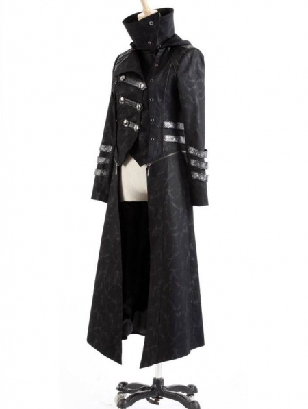 Black Long to Short Gothic Military Trench Coat for Men - Devilnight.co.uk