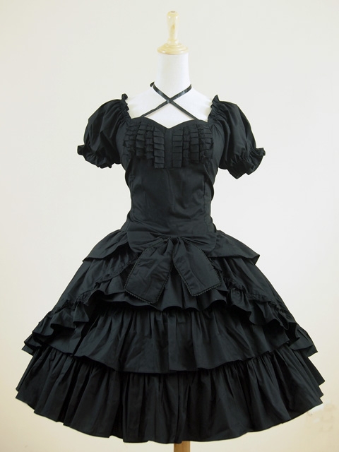 Black Short Sleeves Gothic Lolita Dress