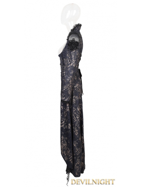 Gothic Black and Golden Printing Coat with Long Tail for Women ...