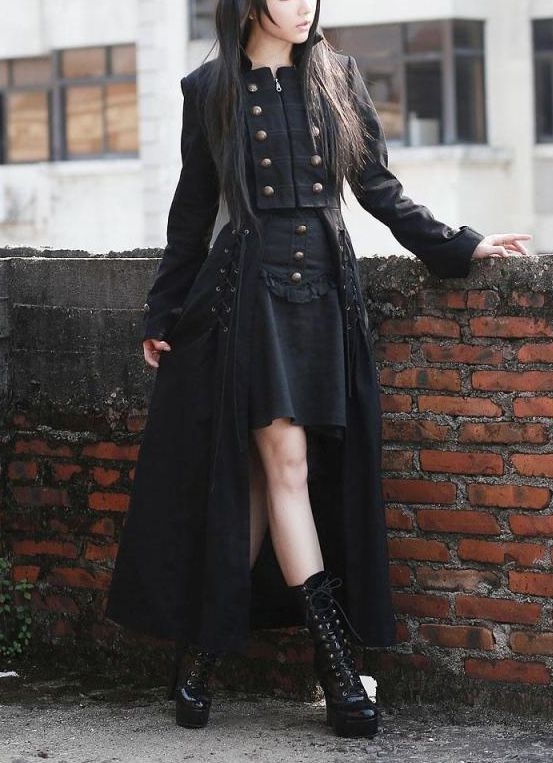 Black Double Breasted Gothic Long Coat for Women