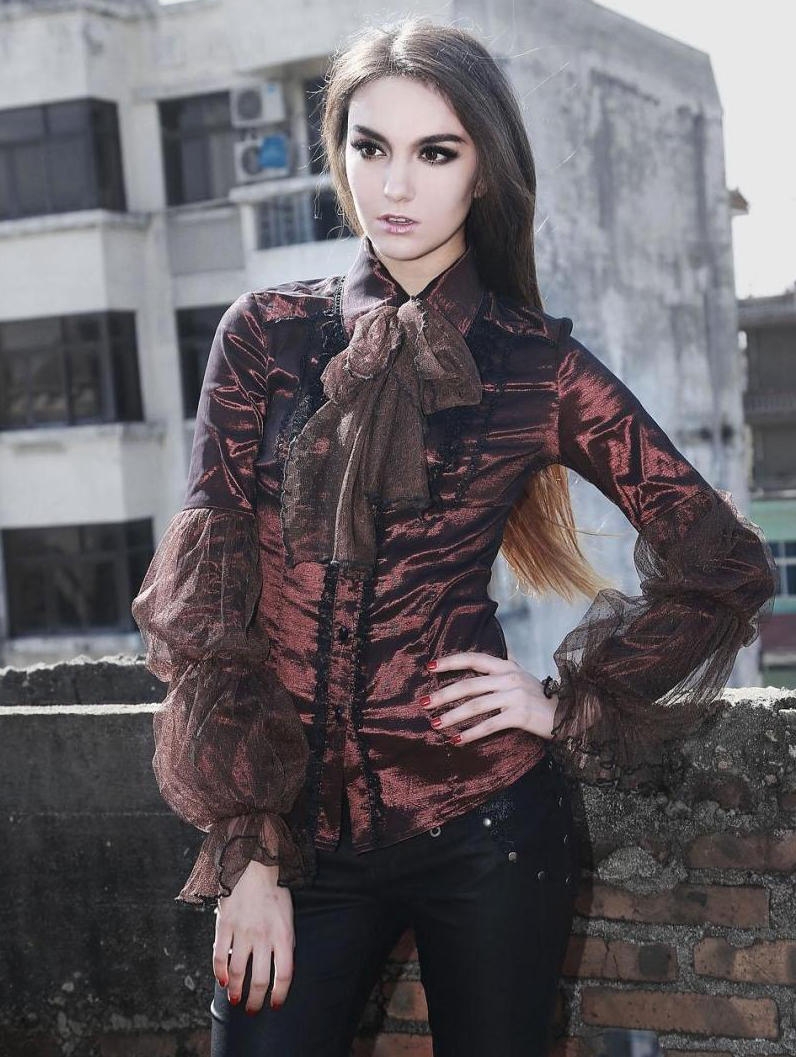 Wind Red Long Sleeves Vintage Gothic Blouse for Women