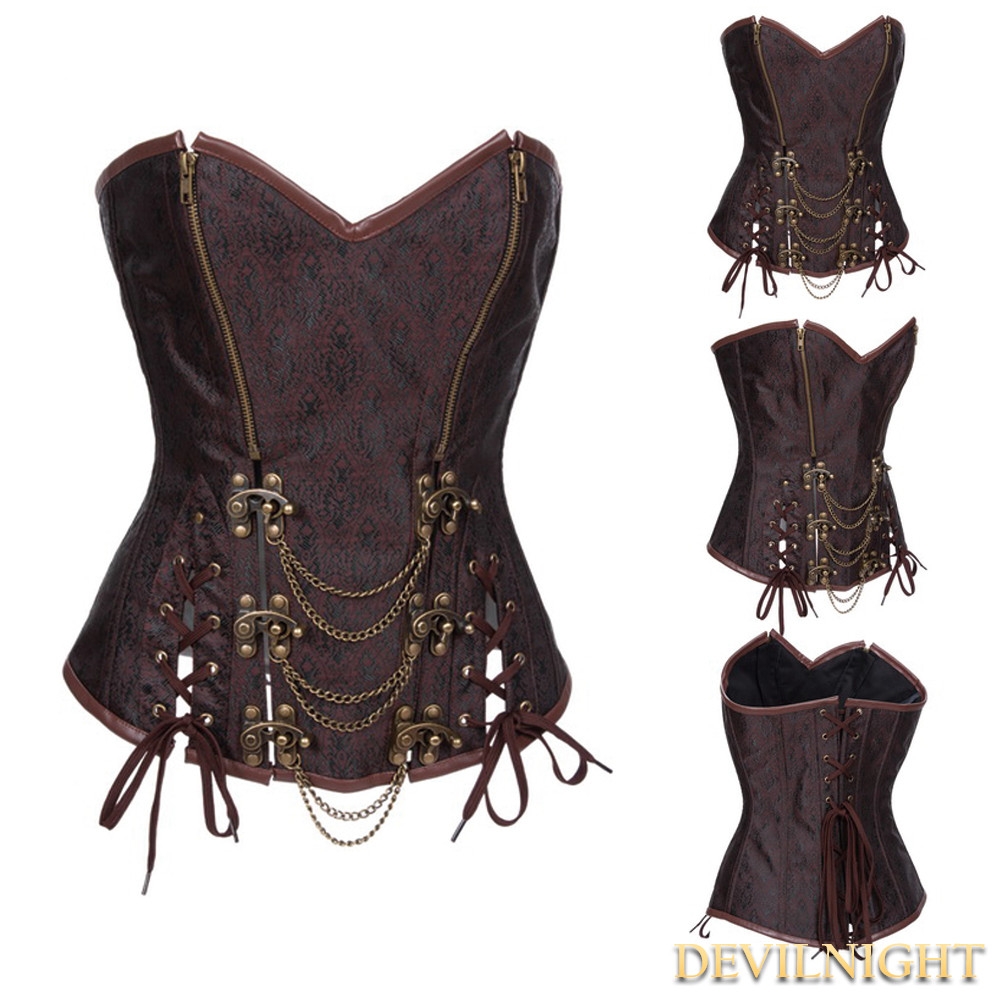 Brown Brocade Overbust Steampunk Corset