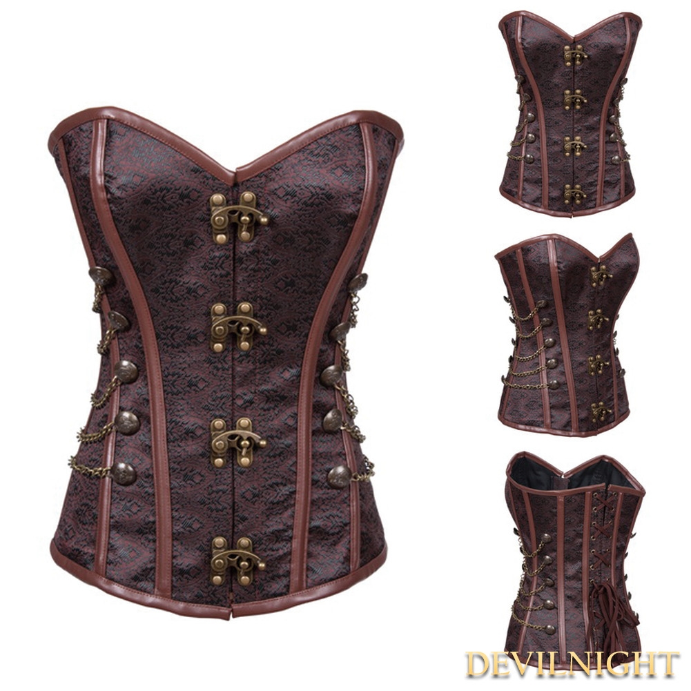 Brown Military Inspired Overbust Steampunk Corset 