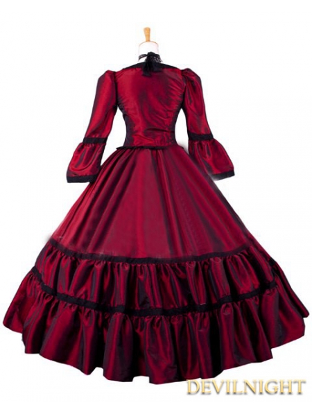 Red Taffeta Simple Victorian Ball Gowns - Devilnight.co.uk