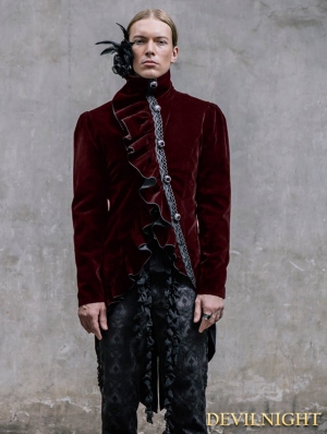 Wine Red Vintage Gothic Swallow Tail Jacket for Men