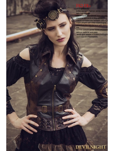 Steampunk Faux Leather Vest for Women - Devilnight.co.uk