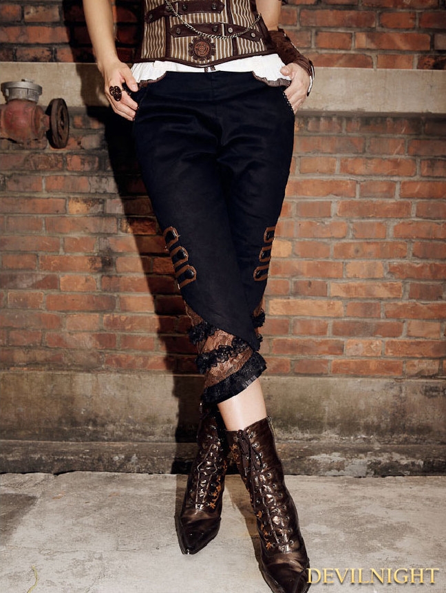 Steampunk Slim Calf Length Trousers for Women