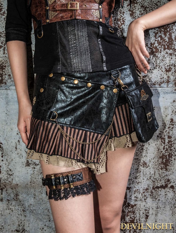 Black Steampunk Short Skirt with Waist Bag