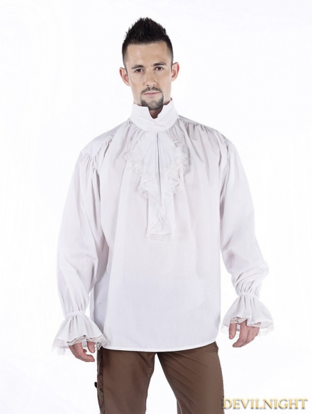 White Vintage High Collar Gothic Blouse for Men - Devilnight.co.uk