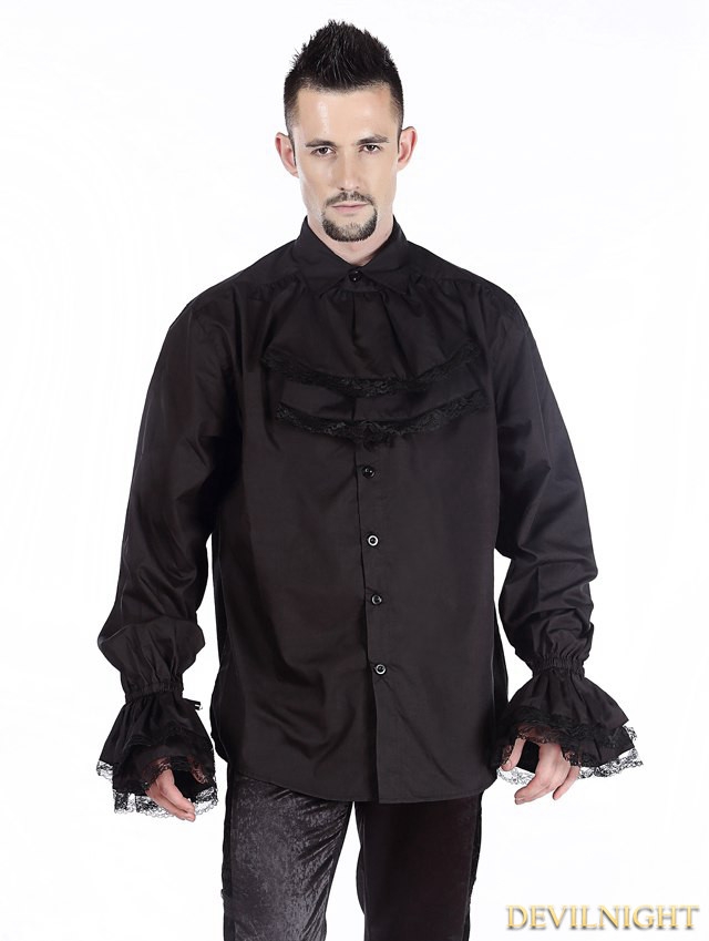 Black Vintage Bowtie Gothic Blouse for Men