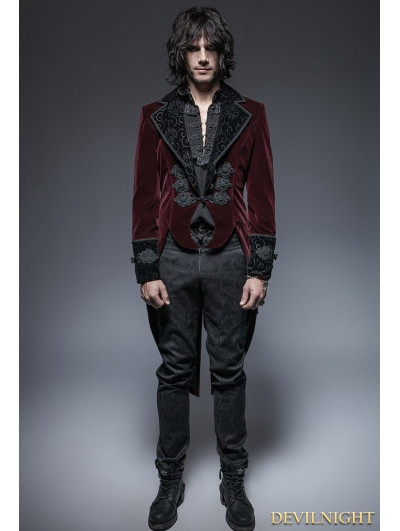 Wine Red Gothic Gentle Jacket with Scissors Tail - Devilnight.co.uk