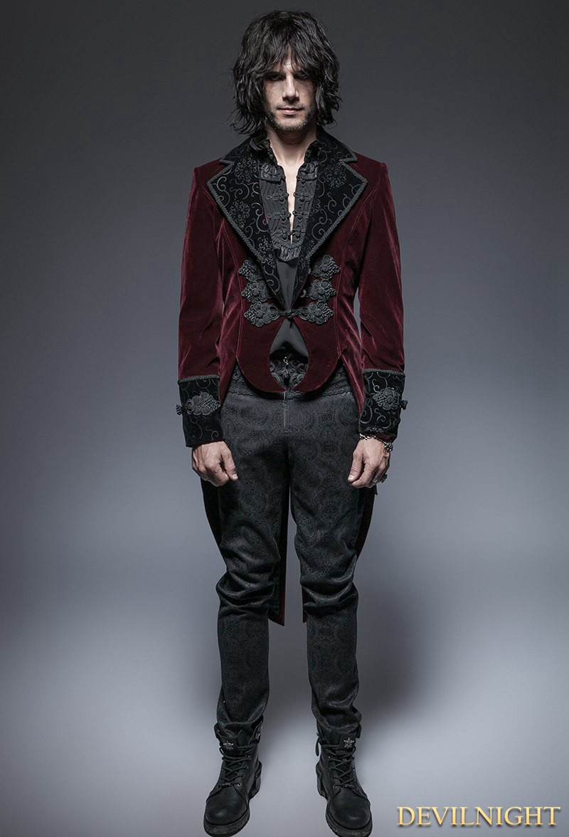 Wine Red Gothic Gentle Jacket with Scissors Tail