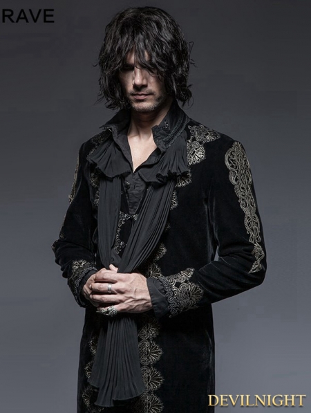 Black Gothic Aesthetic Embossed Coat for Men - Devilnight.co.uk