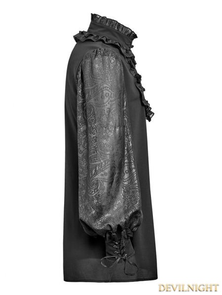 Vintage Chiffon Black Gothic Shirt for Men - Devilnight.co.uk