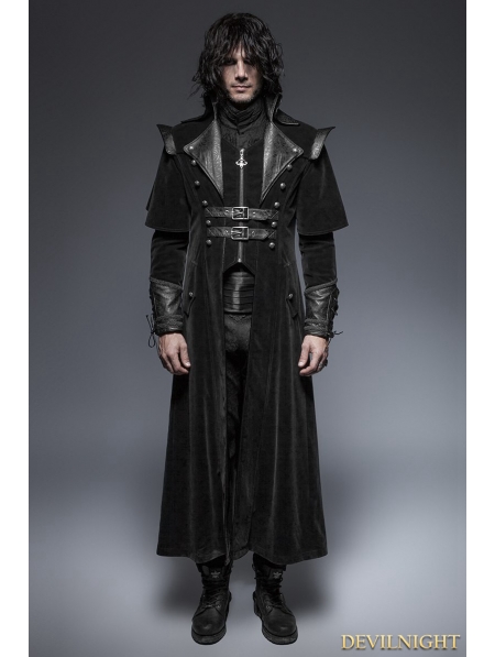Black Gothic Long Cloak Coat for Men - Devilnight.co.uk