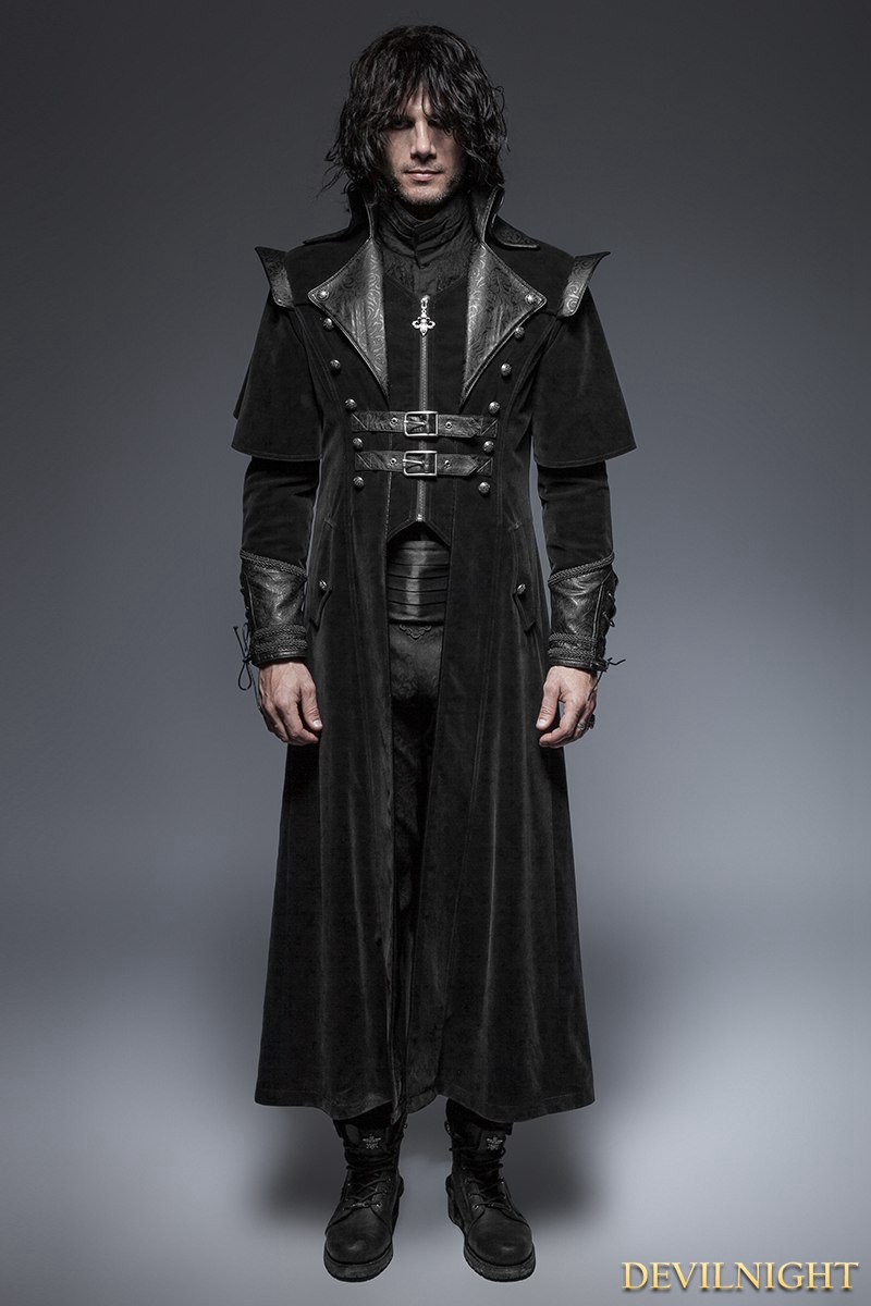 Black Gothic Long Cloak Coat for Men