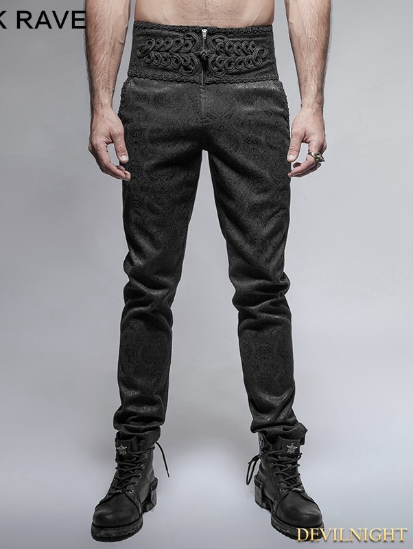 Black Peacock Button Gothic Pants for Men