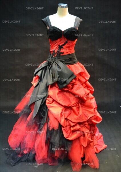 Red and Black Gothic Wedding Dress with Straps