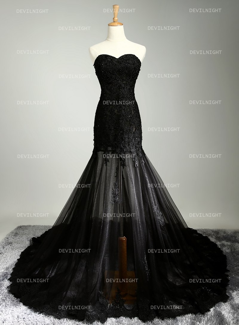 Black Lace Mermaid Gothic Wedding Dress