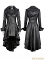 Black Gothic Leather Dovetail Robe Jacket with Eyelets Cap