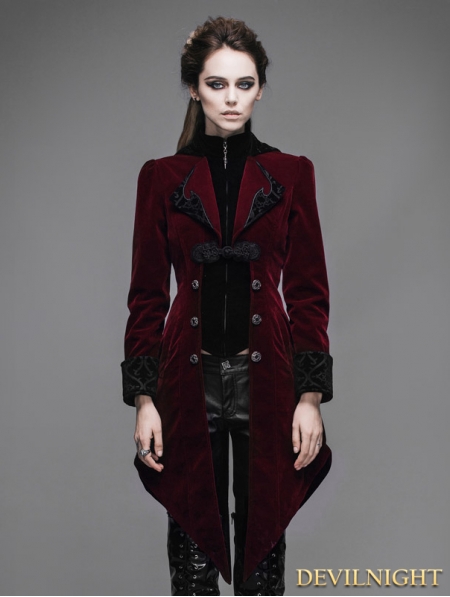 Red Vintage Gothic Swallow Tail Jacket for Women - Devilnight.co.uk