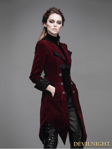Red Vintage Gothic Swallow Tail Jacket for Women - Devilnight.co.uk