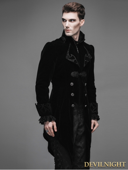 Black Vintage Gothic Swallow Tail Jacket for Men - Devilnight.co.uk