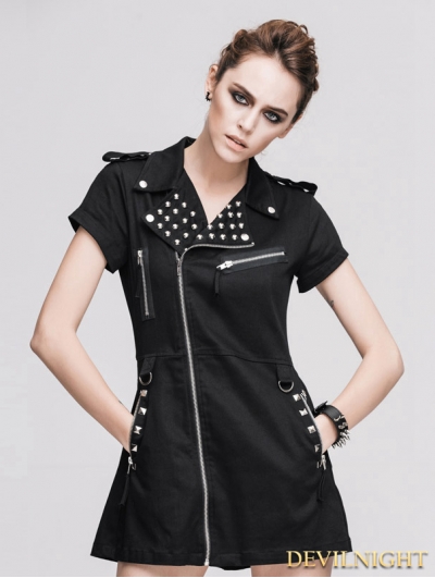 Black Short Sleeves Gothic Punk Sexy Dress Uk 