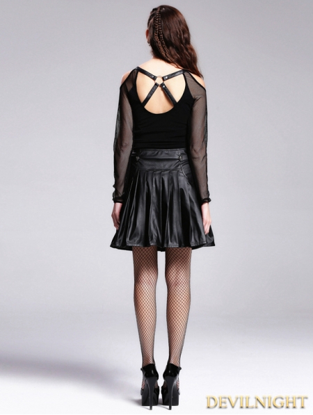 Black Leather Gothic Pleated Short Skirt - Devilnight.co.uk