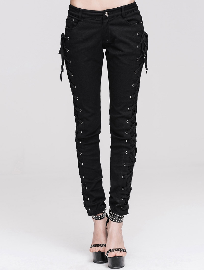 Black Lace-up Gothic Pants for Women