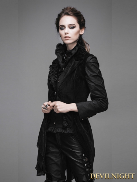 Black Swallow Tail Gothic Waistcoat for Women - Devilnight.co.uk