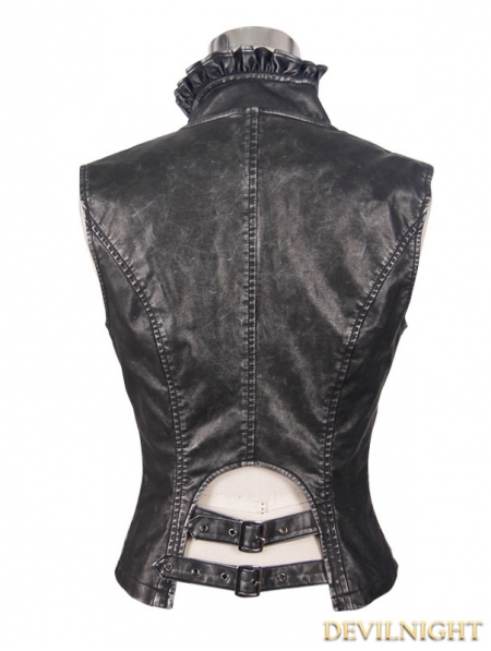 Do Old Style Sliver Gothic Leather Waistcoat for Women - Devilnight.co.uk