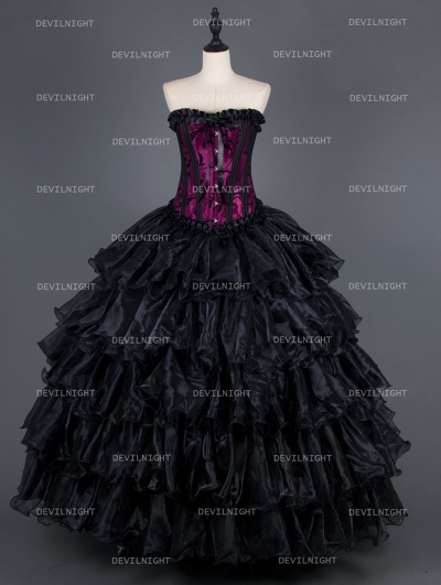 Romantic Black and Purple Gothic Corset Long Prom Party Dress ...