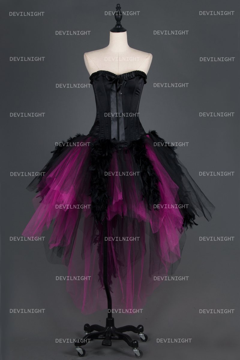 Black and Fuchsia Gothic Burlesque Corset Irregular Prom Party Dress