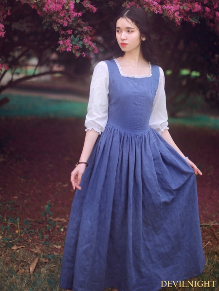 White and Blue Vintage Medieval Inspired Dress - Devilnight.co.uk
