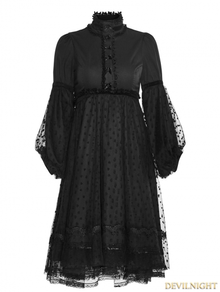 Black Gothic Lolita Puff Sleeves Dress - Devilnight.co.uk