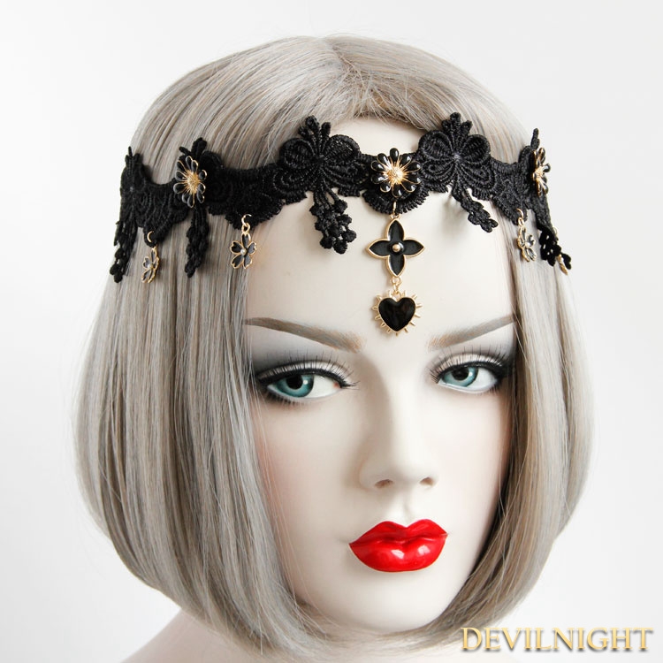 Black Vintage Lace Predant Headdress