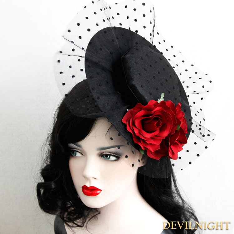 Black and Red Gothic Rose Holloween Party Hat Headdress